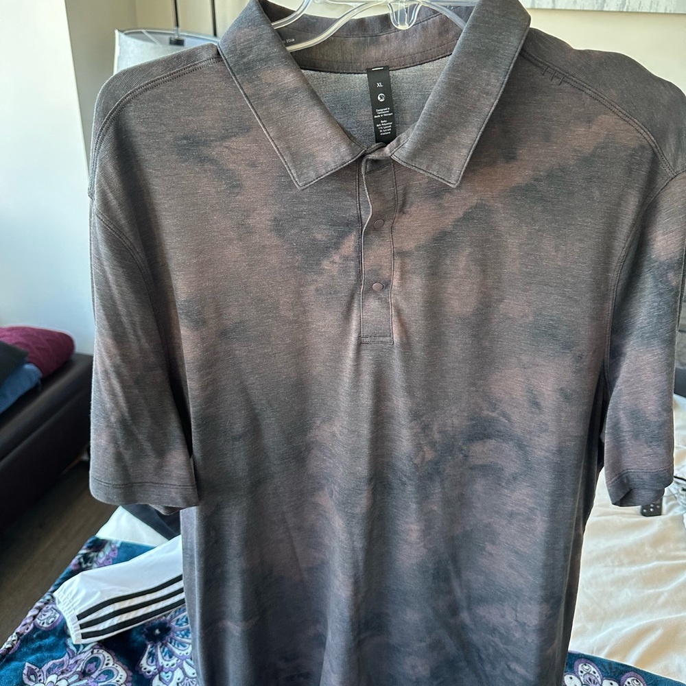 lululemon athletica Black, Gray, and Peach Cloud Design Polo Shirt